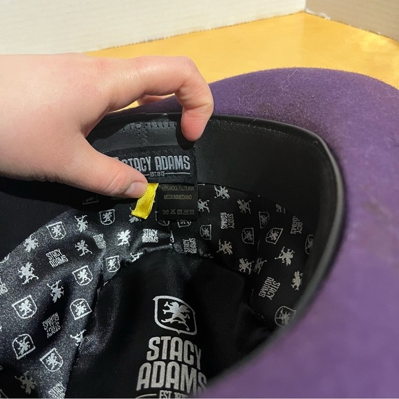 Stacy Adams Wool Fedora Hat Purple Felt Feather Ribbon Women’s Size M - Picture 9 of 9